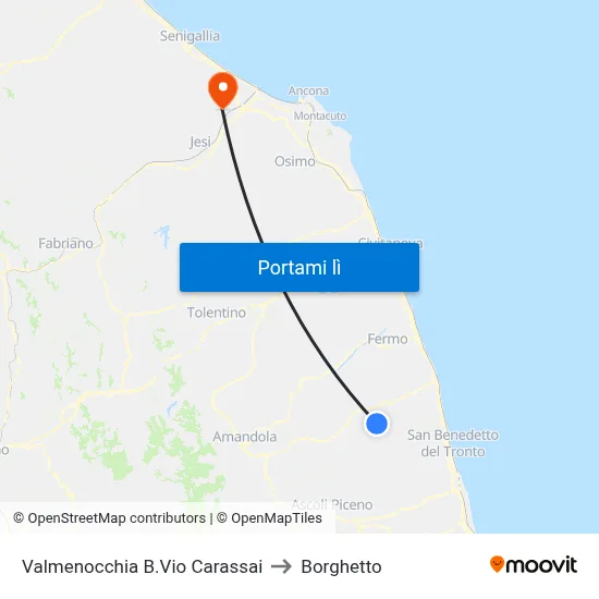 Valmenocchia B.Vio Carassai to Borghetto map