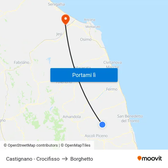 Castignano - Crocifisso to Borghetto map