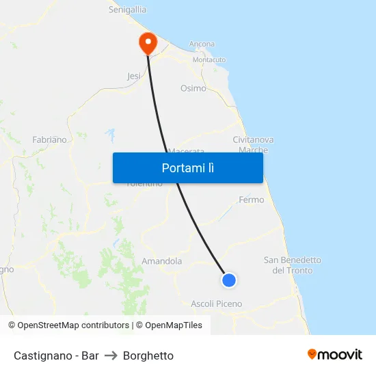 Castignano - Bar to Borghetto map