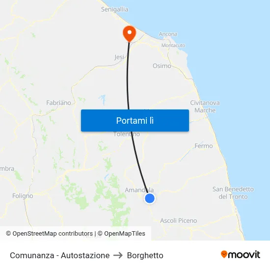 Comunanza - Autostazione to Borghetto map