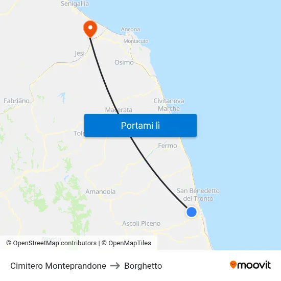 Cimitero Monteprandone to Borghetto map