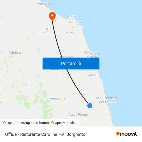 Offida - Ristorante Caroline to Borghetto map