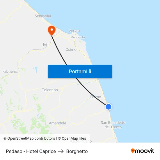 Pedaso - Hotel Caprice to Borghetto map