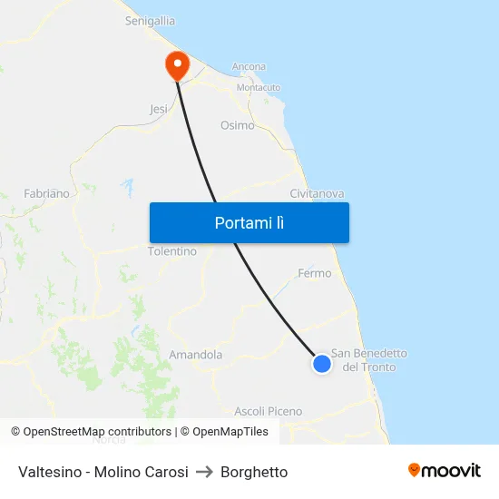 Valtesino - Molino Carosi to Borghetto map