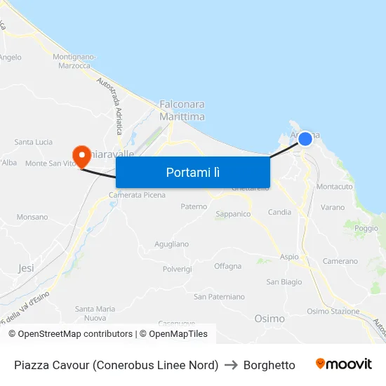 Piazza Cavour (Conerobus Linee Nord) to Borghetto map