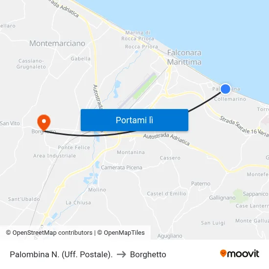 Palombina N. (Uff. Postale). to Borghetto map