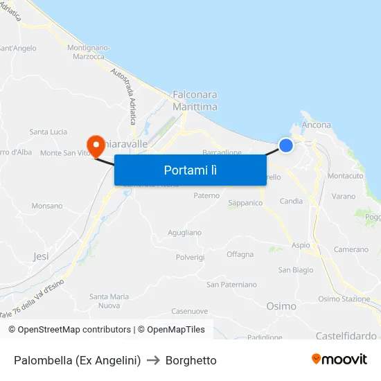 Palombella (Ex Angelini) to Borghetto map