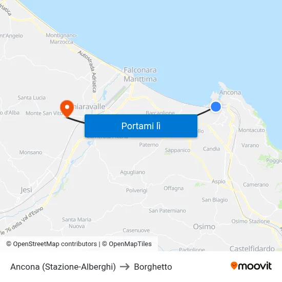 Ancona (Stazione-Alberghi) to Borghetto map
