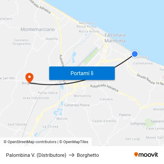 Palombina V. (Distributore) to Borghetto map