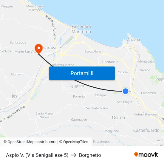 Aspio V. (Via Senigalliese 5) to Borghetto map