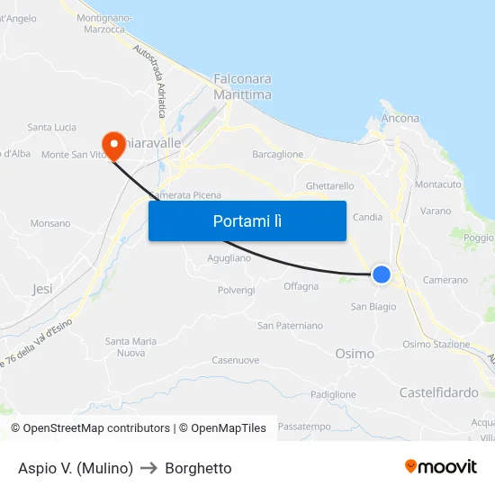 Aspio V. (Mulino) to Borghetto map