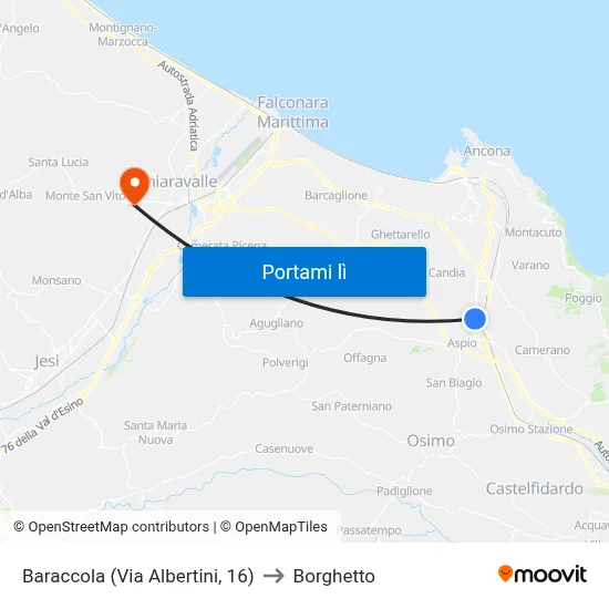 Baraccola (Via Albertini, 16) to Borghetto map