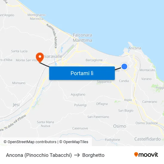 Ancona (Pinocchio Tabacchi) to Borghetto map