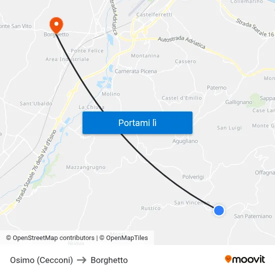 Osimo (Cecconi) to Borghetto map