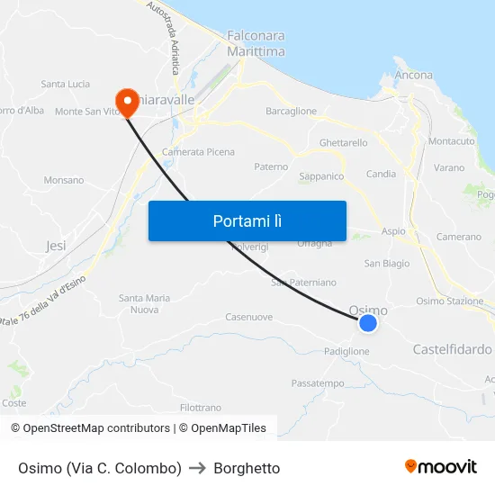 Osimo (Via C. Colombo) to Borghetto map