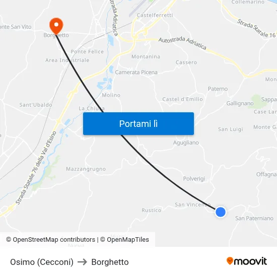 Osimo (Cecconi) to Borghetto map