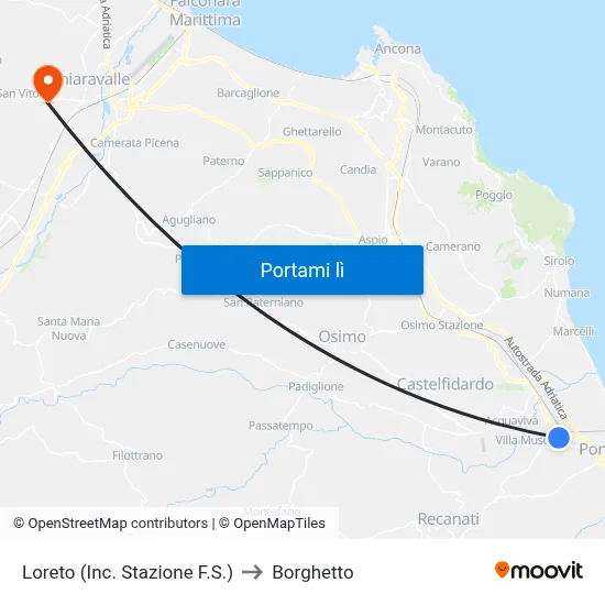 Loreto (Inc. Stazione F.S.) to Borghetto map