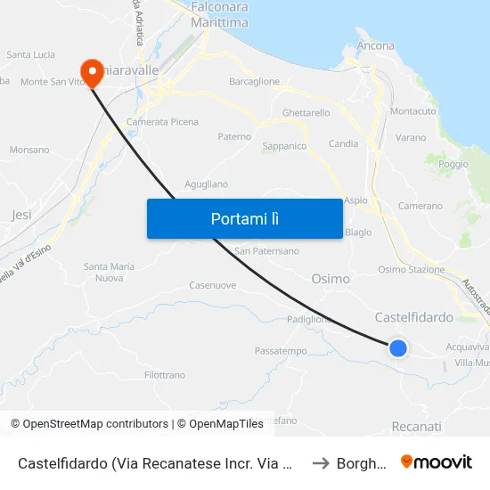 Castelfidardo (Via Recanatese Incr. Via Macerata) to Borghetto map