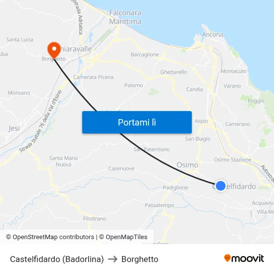 Castelfidardo (Badorlina) to Borghetto map