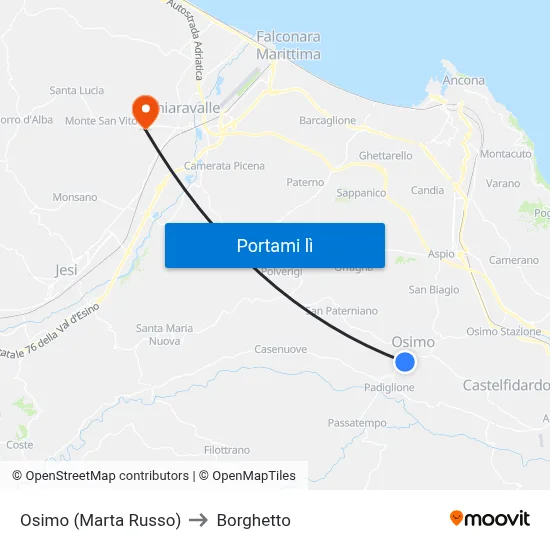 Osimo  (Marta Russo) to Borghetto map