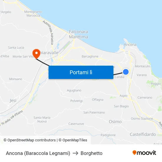 Ancona (Baraccola Legnami) to Borghetto map