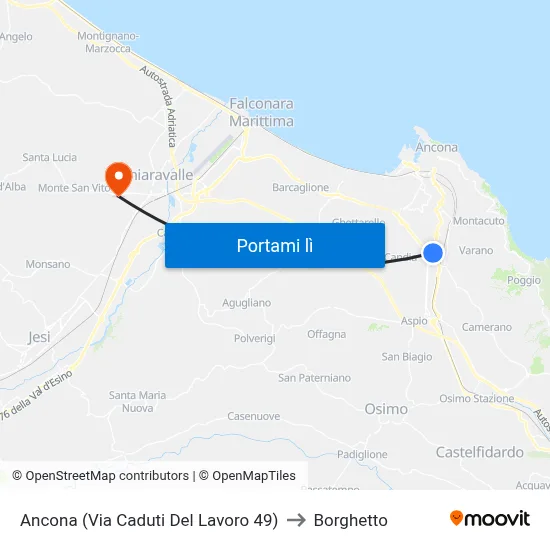 Ancona (Via Caduti Del Lavoro 49) to Borghetto map