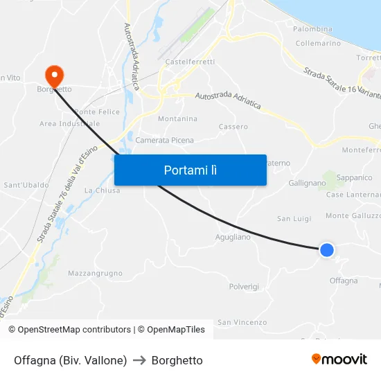 Offagna (Biv. Vallone) to Borghetto map