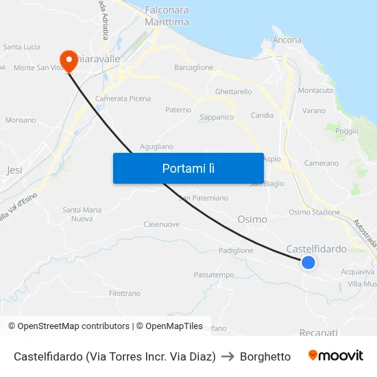 Castelfidardo (Via Torres Incr. Via Diaz) to Borghetto map