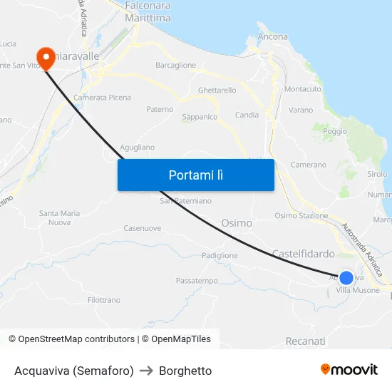 Acquaviva (Semaforo) to Borghetto map