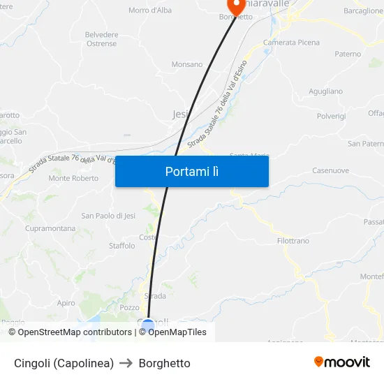 Cingoli (Capolinea) to Borghetto map