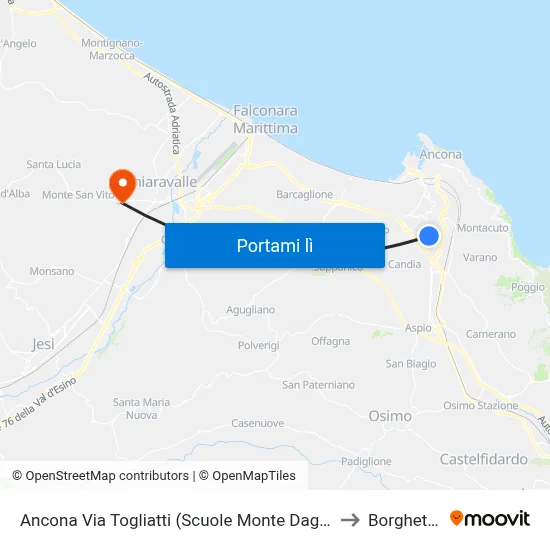 Ancona  Via Togliatti (Scuole Monte Dago) to Borghetto map