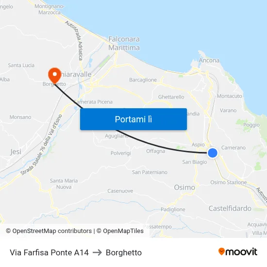 Via Farfisa Ponte A14 to Borghetto map
