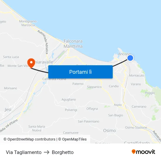 Via Tagliamento to Borghetto map