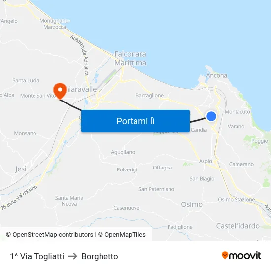 1^ Via Togliatti to Borghetto map