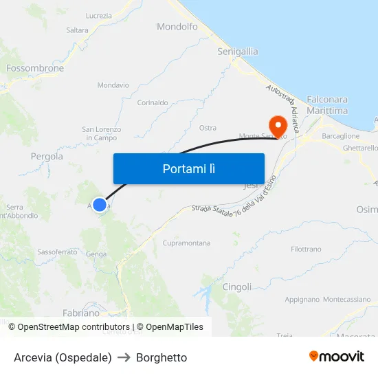 Arcevia  (Ospedale) to Borghetto map