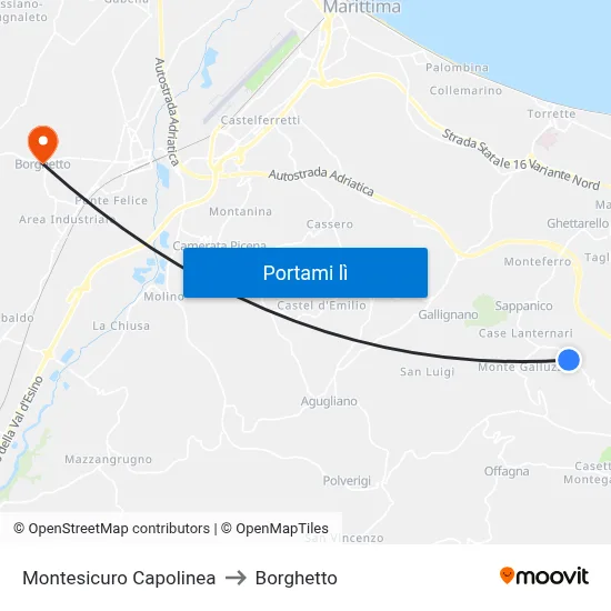 Montesicuro Capolinea to Borghetto map