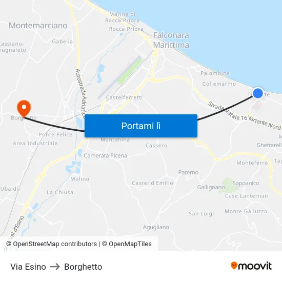 Via Esino to Borghetto map