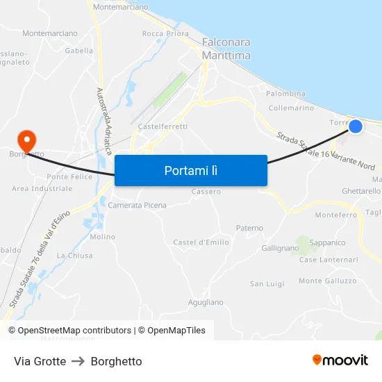 Via Grotte to Borghetto map