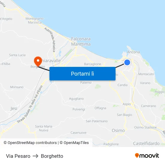 Via Pesaro to Borghetto map