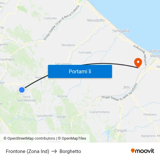 Frontone (Zona Ind) to Borghetto map