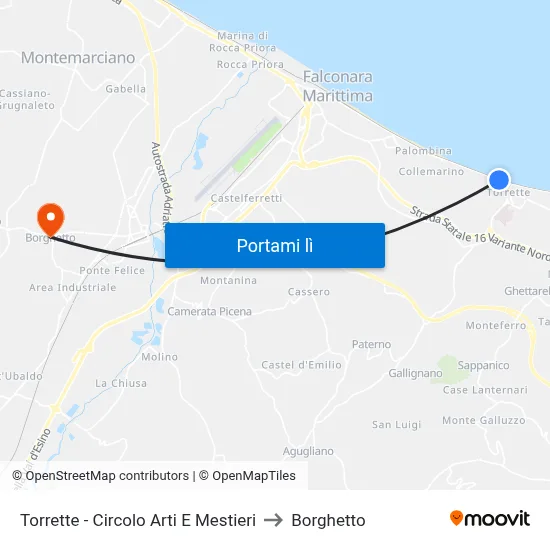 Torrette - Circolo Arti E Mestieri to Borghetto map
