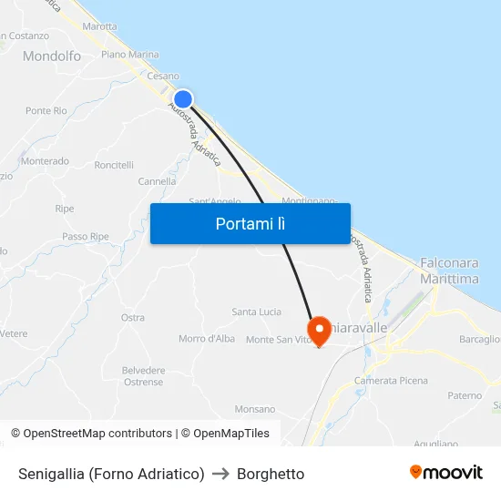 Senigallia (Forno Adriatico) to Borghetto map