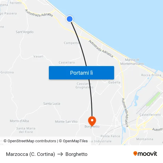 Marzocca (C. Cortina) to Borghetto map