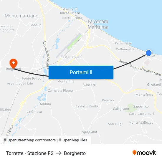 Torrette - Stazione FS to Borghetto map