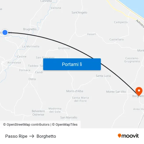 Passo Ripe to Borghetto map