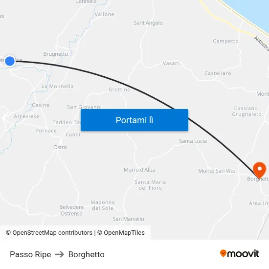 Passo Ripe to Borghetto map