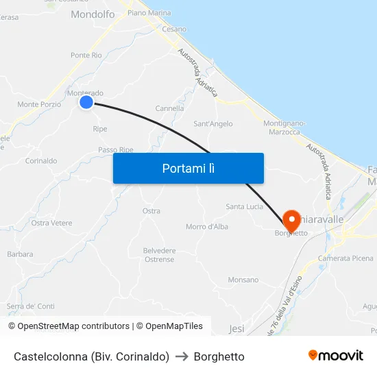 Castelcolonna (Biv. Corinaldo) to Borghetto map