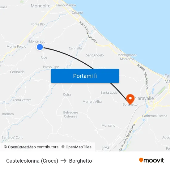 Castelcolonna (Croce) to Borghetto map