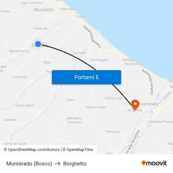 Monterado (Bosco) to Borghetto map