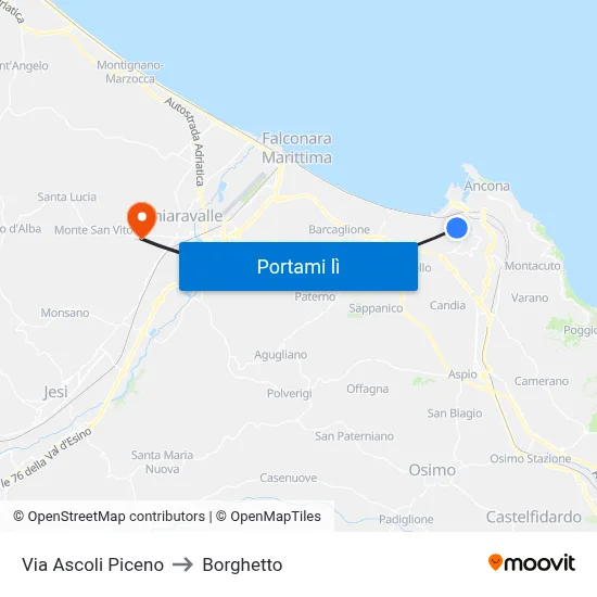 Via Ascoli Piceno to Borghetto map